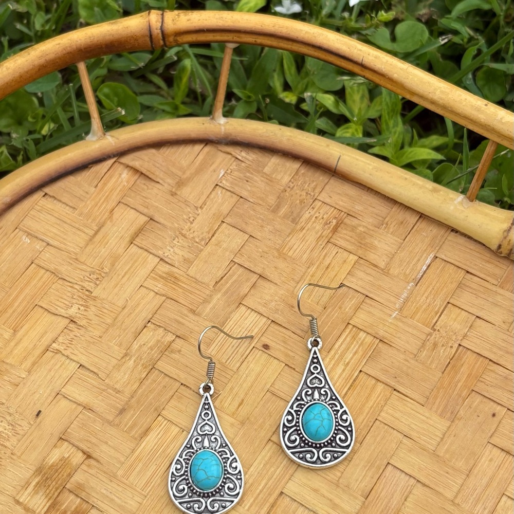 Silver and Turquoise Teardrop Earrings